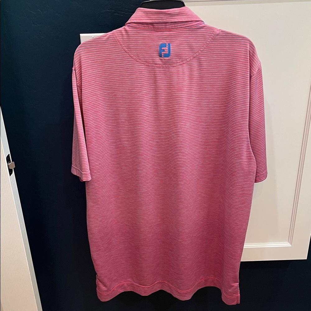 Footjoy pink & blue striped short sleeve golf shirt - Picture 2 of 5